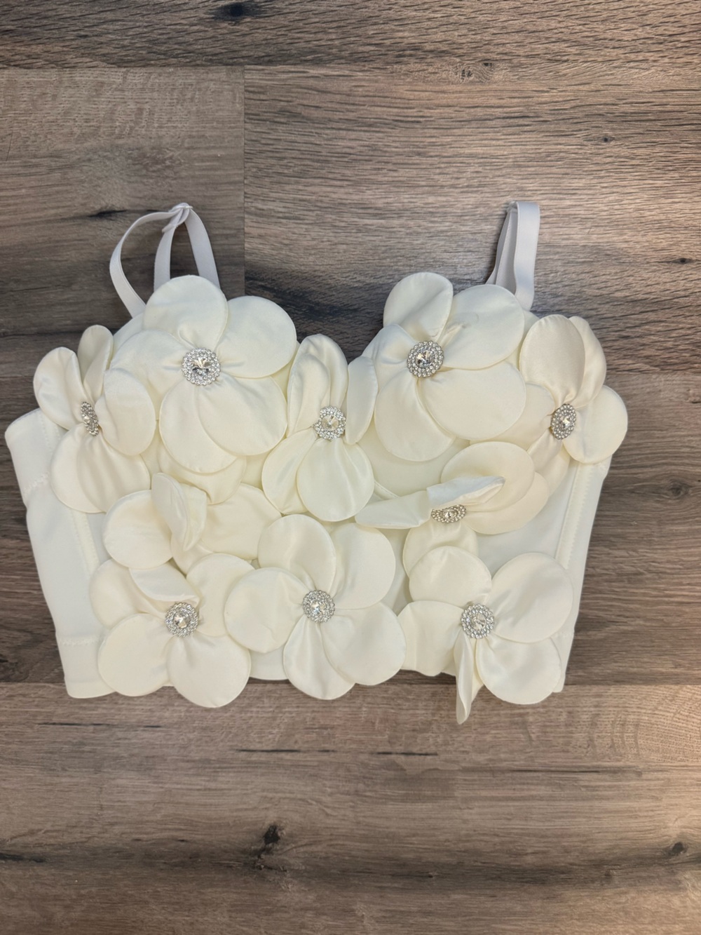SHEIN Ivory Floral Appliqué Crop Bustier Top